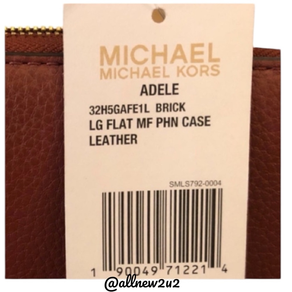 Michael Kors Adele Lg Flat MF Phone Case in Brick Pebble Leather Wristlet Strap - Picture 3 of 14